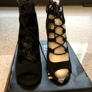 Black lace up block heel sandals